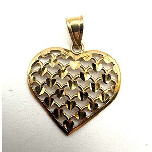 10K Solid Gold Heart Pendant Open Lattice Design Vintage Estate Jewelry